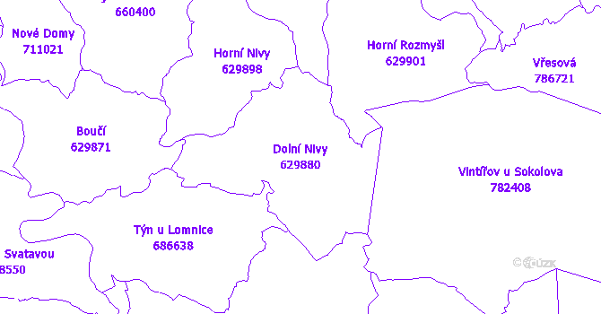 Katastrální mapa Dolní Nivy - přehledová mapa katastrálního území