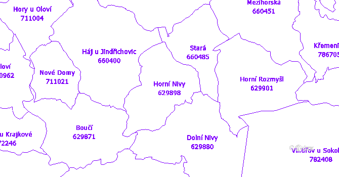 Katastrální mapa Horní Nivy - přehledová mapa katastrálního území