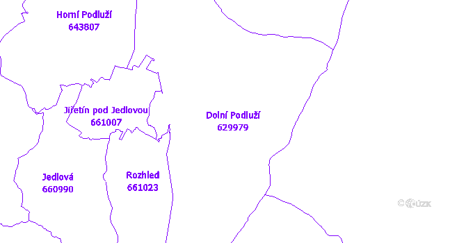 Katastrální mapa Dolní Podluží - přehledová mapa katastrálního území
