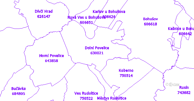 Katastrální mapa Dolní Povelice - přehledová mapa katastrálního území