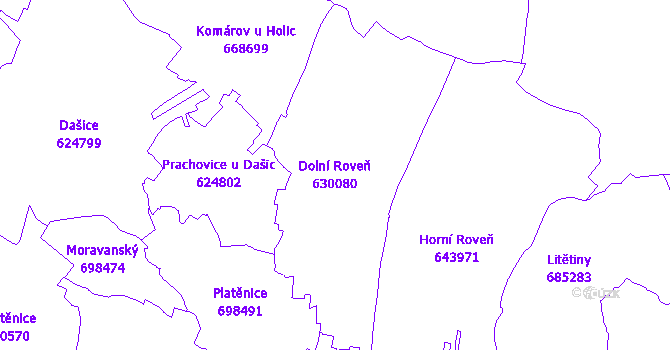 Katastrální mapa Dolní Roveň - přehledová mapa katastrálního území