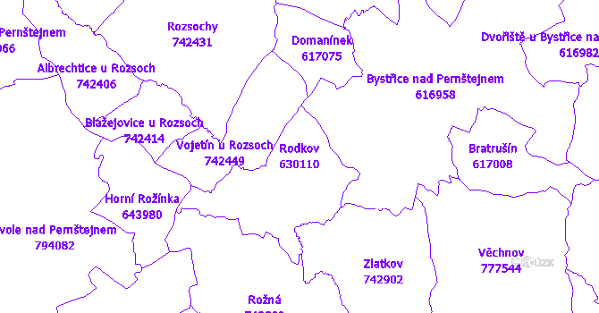 Katastrální mapa Rodkov - přehledová mapa katastrálního území