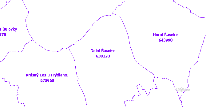 Katastrální mapa Dolní Řasnice - přehledová mapa katastrálního území