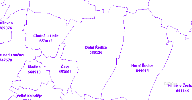 Katastrální mapa Dolní Ředice - přehledová mapa katastrálního území