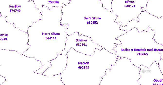 Katastrální mapa Slivínko - přehledová mapa katastrálního území