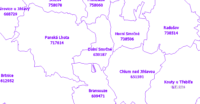 Katastrální mapa Dolní Smrčné - přehledová mapa katastrálního území
