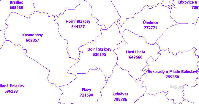 Katastrální mapa Dolní Stakory - přehledová mapa katastrálního území