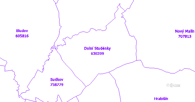 Katastrální mapa Dolní Studénky - přehledová mapa katastrálního území