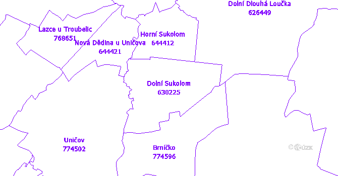 Katastrální mapa Dolní Sukolom - přehledová mapa katastrálního území