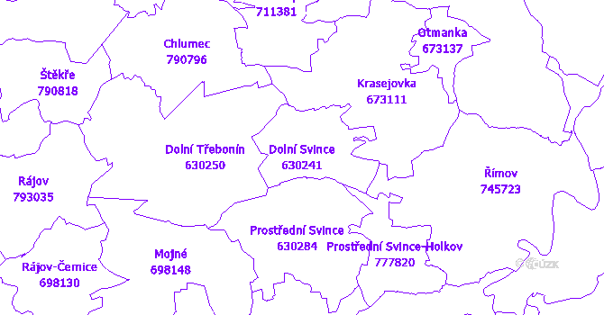 Katastrální mapa Dolní Svince - přehledová mapa katastrálního území