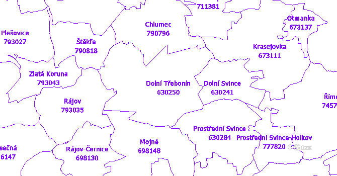 Katastrální mapa Dolní Třebonín - přehledová mapa katastrálního území
