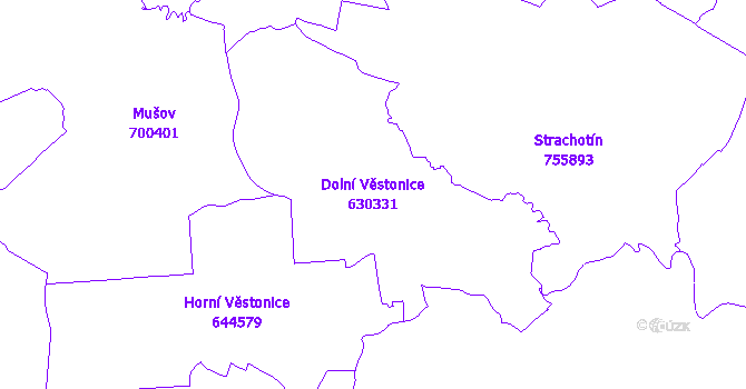 Katastrální mapa Dolní Věstonice - přehledová mapa katastrálního území