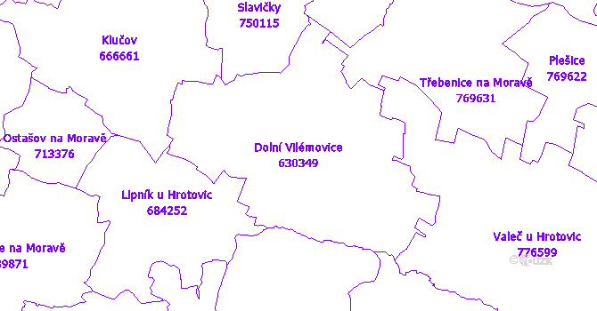 Katastrální mapa Dolní Vilémovice - přehledová mapa katastrálního území