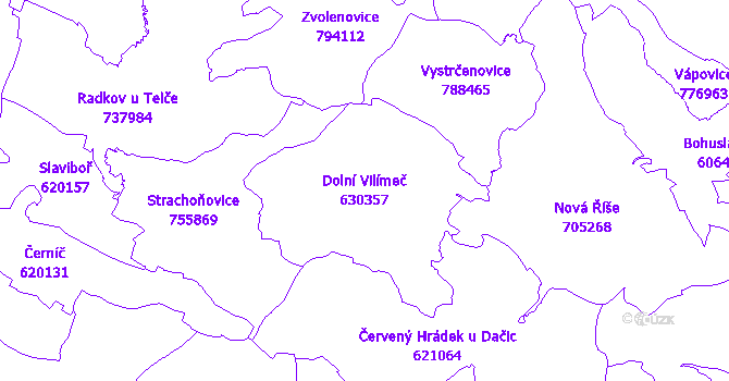 Katastrální mapa Dolní Vilímeč