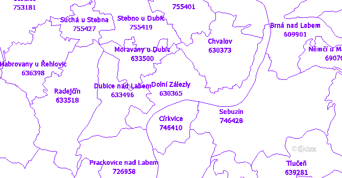 Katastrální mapa Dolní Zálezly - přehledová mapa katastrálního území
