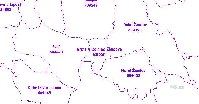 Katastrální mapa Brtná u Dolního Žandova - přehledová mapa katastrálního území