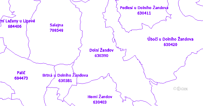 Katastrální mapa Dolní Žandov - přehledová mapa katastrálního území