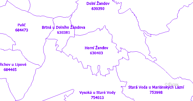 Katastrální mapa Horní Žandov - přehledová mapa katastrálního území