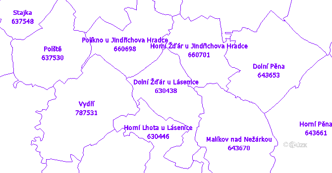Katastrální mapa Dolní Žďár u Lásenice - přehledová mapa katastrálního území