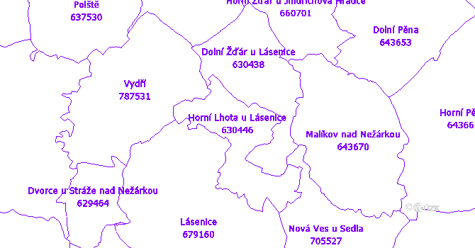 Katastrální mapa Horní Lhota u Lásenice - přehledová mapa katastrálního území