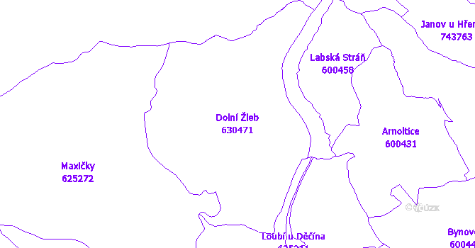 Katastrální mapa Dolní Žleb - přehledová mapa katastrálního území