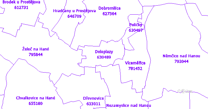 Katastrální mapa Doloplazy - přehledová mapa katastrálního území