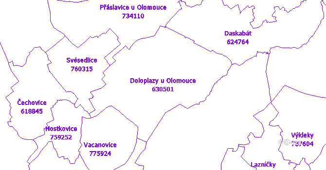 Katastrální mapa Doloplazy u Olomouce - přehledová mapa katastrálního území