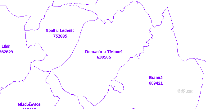 Katastrální mapa Domanín u Třeboně - přehledová mapa katastrálního území