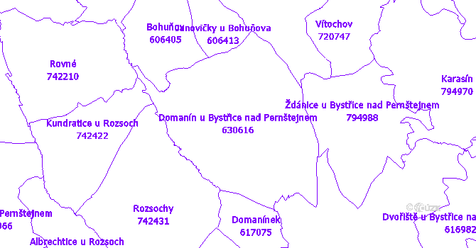 Katastrální mapa Domanín u Bystřice nad Pernštejnem - přehledová mapa katastrálního území