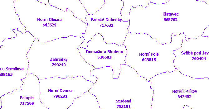 Katastrální mapa Domašín u Studené - přehledová mapa katastrálního území
