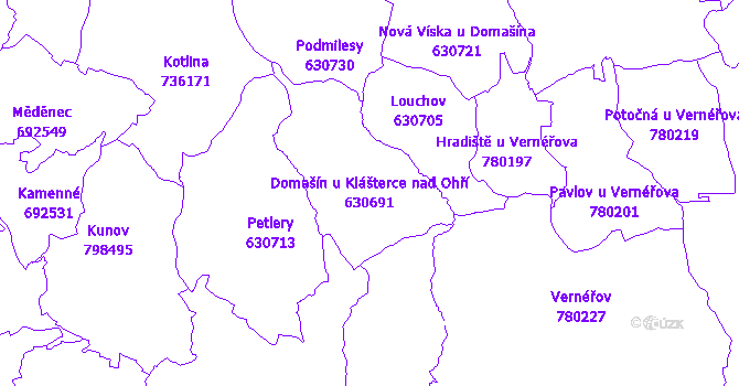 Katastrální mapa Domašín u Klášterce nad Ohří - přehledová mapa katastrálního území