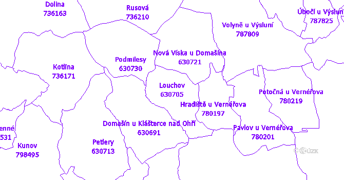 Katastrální mapa Louchov - přehledová mapa katastrálního území