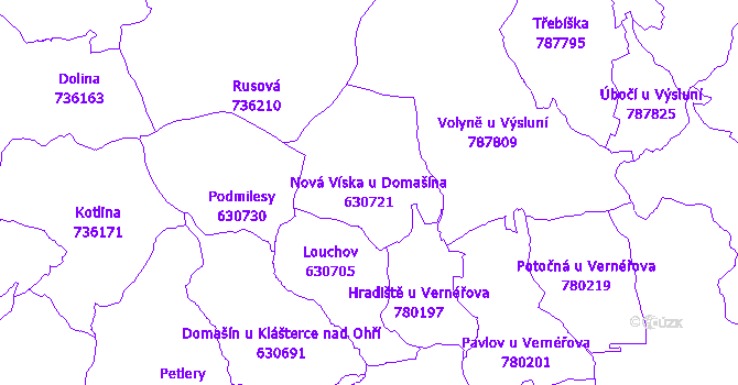 Katastrální mapa Nová Víska u Domašína - přehledová mapa katastrálního území