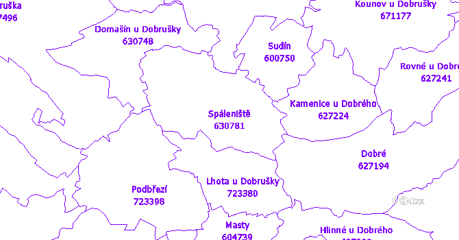 Katastrální mapa Spáleniště - přehledová mapa katastrálního území