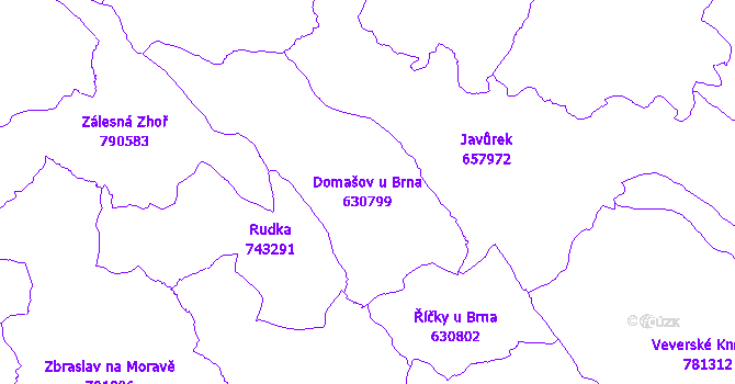 Katastrální mapa Domašov u Brna - přehledová mapa katastrálního území