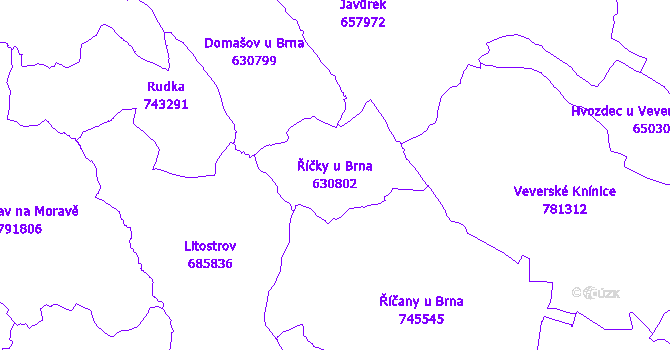 Katastrální mapa Říčky u Brna - přehledová mapa katastrálního území
