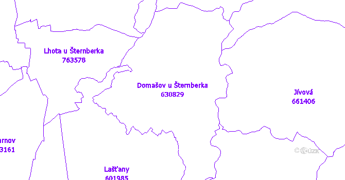 Katastrální mapa Domašov u Šternberka - přehledová mapa katastrálního území