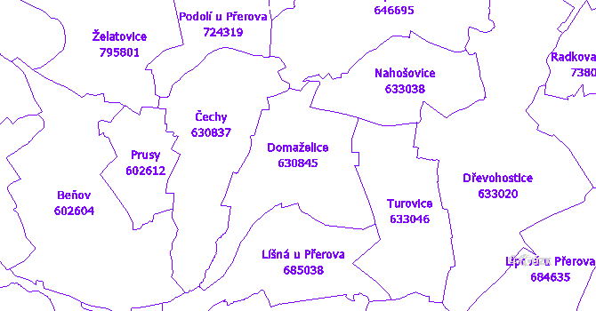 Katastrální mapa Domaželice