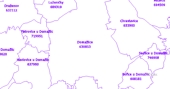 Katastrální mapa Domažlice - přehledová mapa katastrálního území