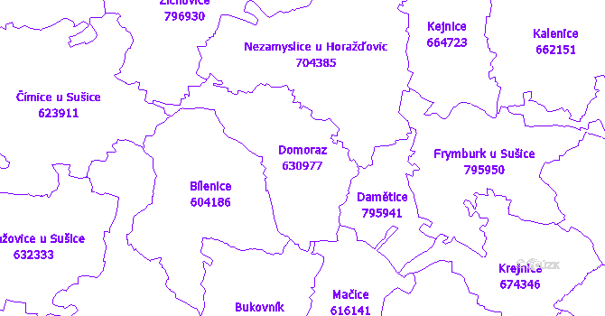 Katastrální mapa Domoraz - přehledová mapa katastrálního území