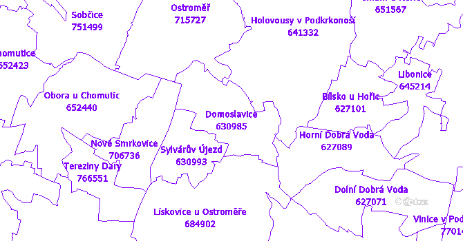Katastrální mapa Domoslavice - přehledová mapa katastrálního území