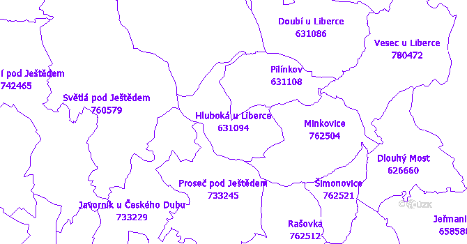 Katastrální mapa Hluboká u Liberce - přehledová mapa katastrálního území