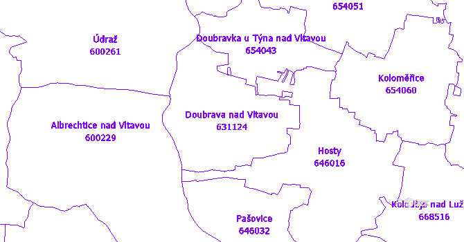 Katastrální mapa Doubrava nad Vltavou - přehledová mapa katastrálního území
