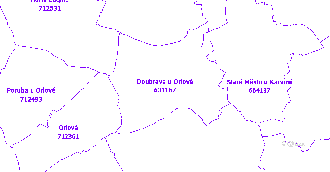 Katastrální mapa Doubrava u Orlové - přehledová mapa katastrálního území