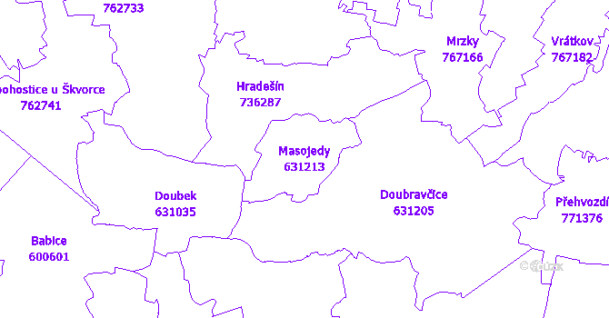Katastrální mapa Masojedy - přehledová mapa katastrálního území