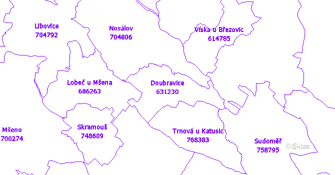 Katastrální mapa Doubravice - přehledová mapa katastrálního území