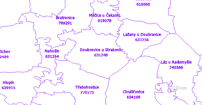 Katastrální mapa Doubravice u Strakonic - přehledová mapa katastrálního území