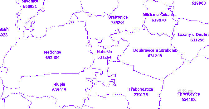 Katastrální mapa Nahošín - přehledová mapa katastrálního území
