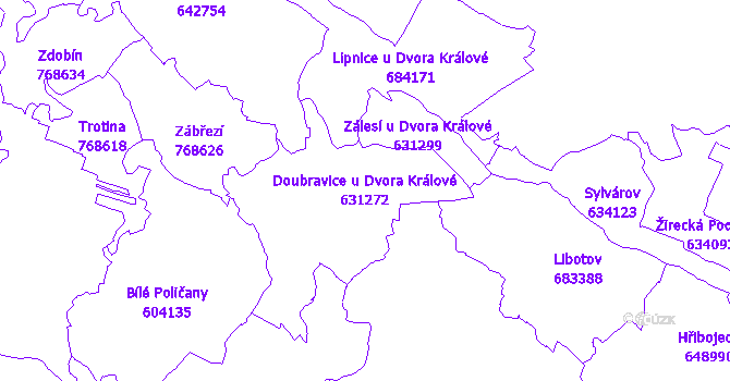 Katastrální mapa Doubravice u Dvora Králové - přehledová mapa katastrálního území