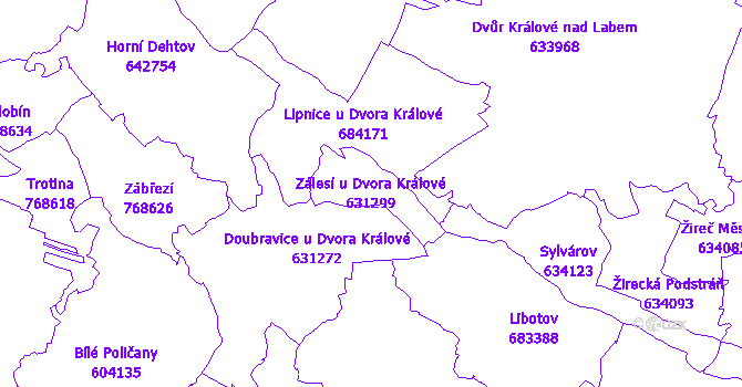 Katastrální mapa Zálesí u Dvora Králové - přehledová mapa katastrálního území